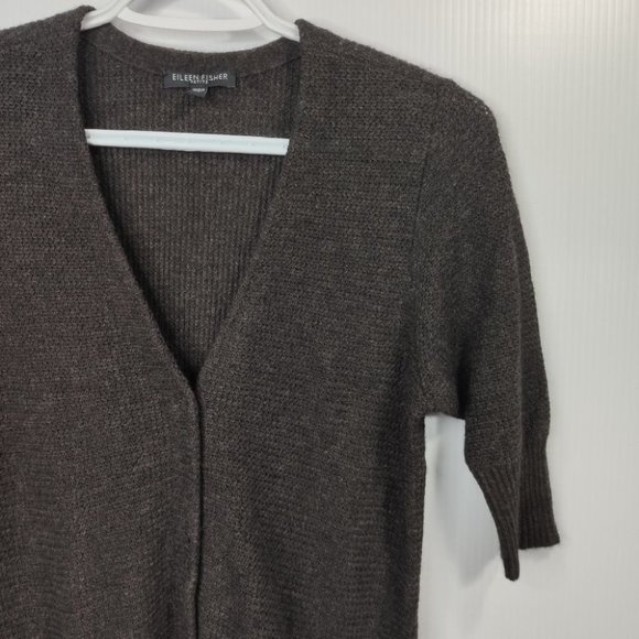 Eileen Fisher Wool Cashmere 3/4 Sleeve Cardigan Sweater Brown Size Small Petite - Picture 2 of 5